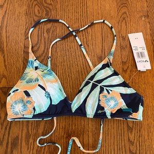 New Roxy Floral Cross cross Bikini Top NWT size small